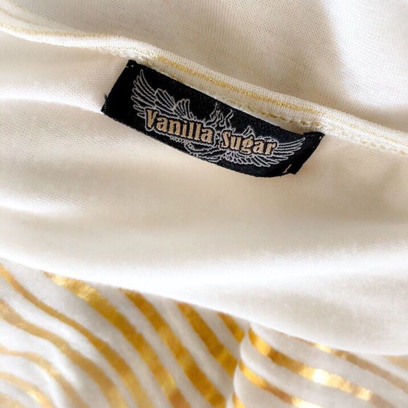 Asymmetrical White Muscle Tee with Gold Stripes - Picture 4 of 4